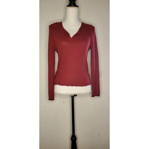 Hippie Rose Lettuce Edge V-cut L Red Polyester top